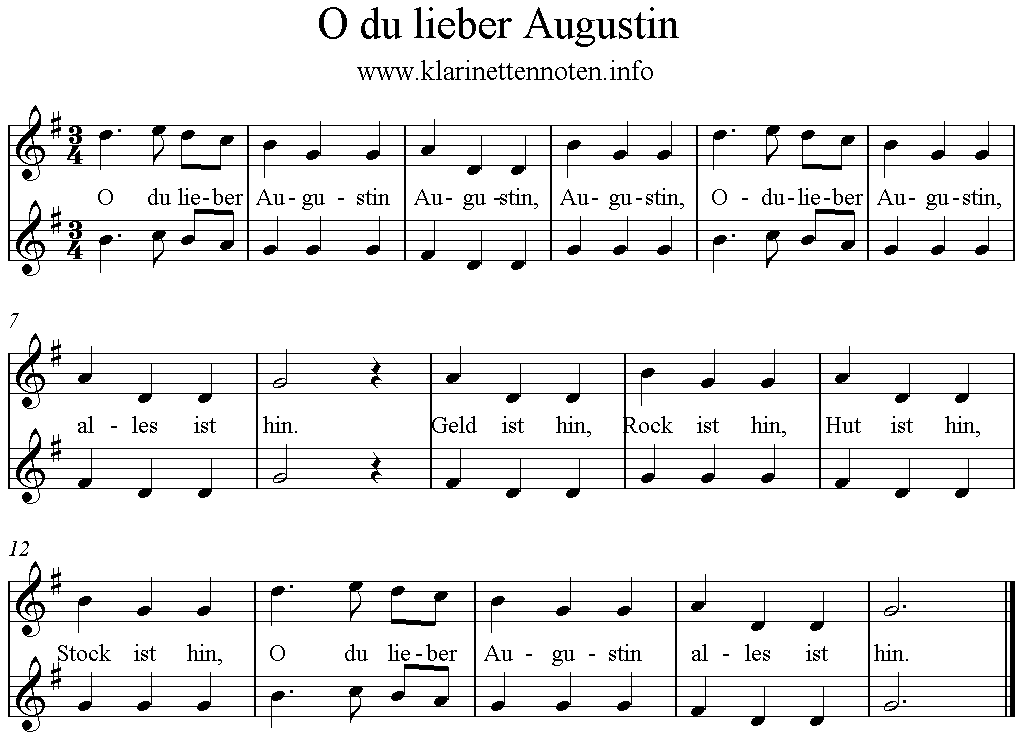 O du lieber Augustin, G-Dur, Klarinette
